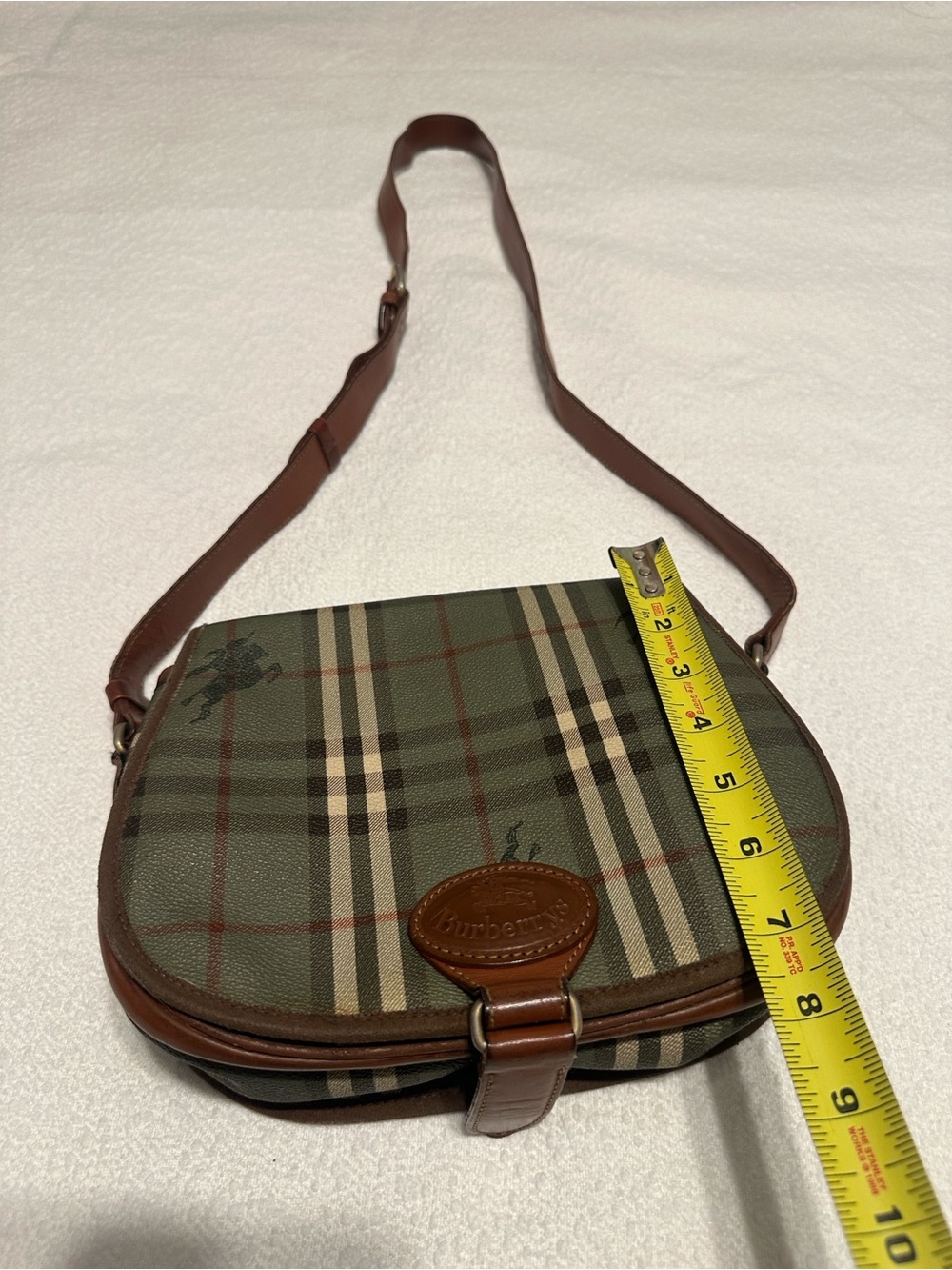 Burberry Green Plaid Crossbody Bag with Brown Leather Trim - Picture 4 of 12